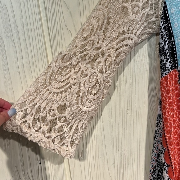 Military Hippie Boho Tunic/Dress with Lace 3/4 Sleeves, Size S - Picture 5 of 7